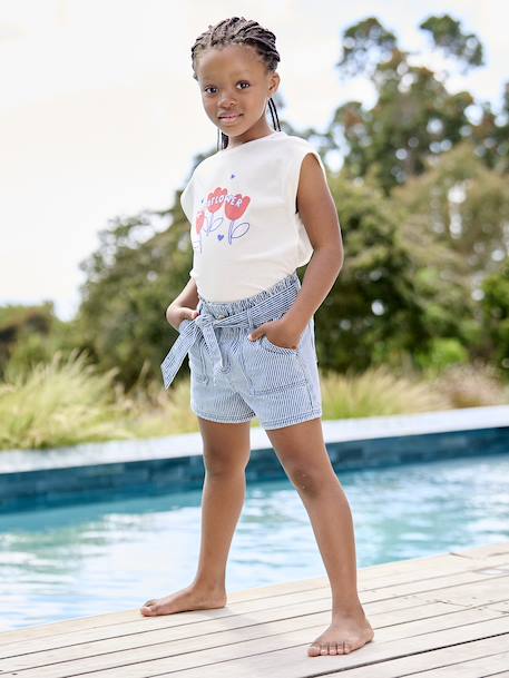 Striped paper bag shorts for girls striped blue 