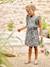 Printed frilled-sleeve dress for girls emerald green+pale pink+printed white 