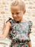 Printed frilled-sleeve dress for girls emerald green+pale pink+printed white 