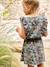 Printed frilled-sleeve dress for girls emerald green+pale pink+printed white 