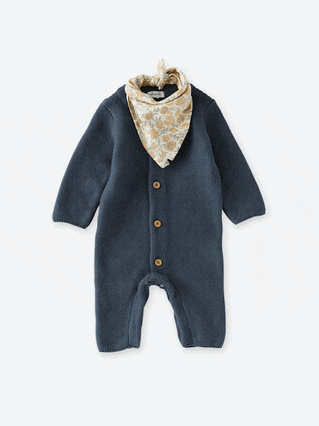 Mixed newborn gift set with long-sleeved knitted sleepsuit + scarf anthracite 