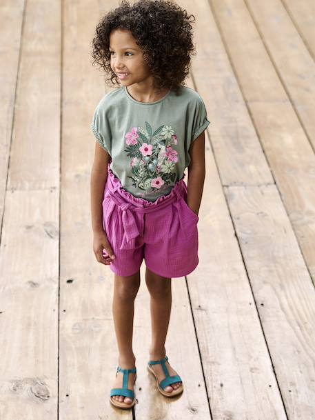 Cotton Gauze Shorts with Belt for Girls violet 