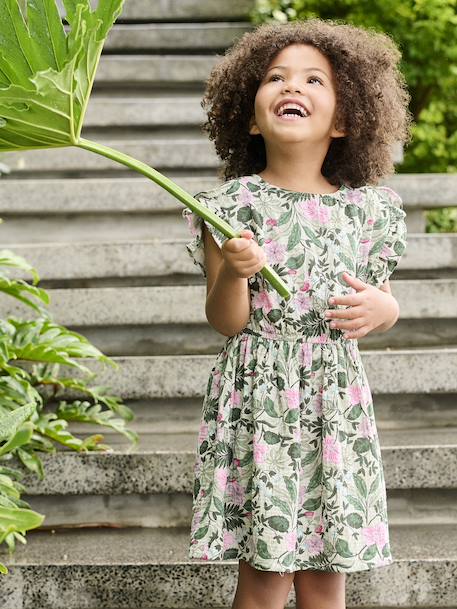Printed Cotton Gauze Dress for Girls sage green 