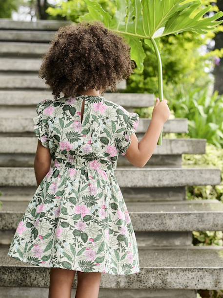 Printed Cotton Gauze Dress for Girls sage green 