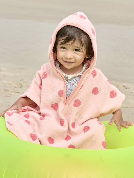 Bath/Beach Poncho with Recycled Cotton, for Babies printed pink+printed white 