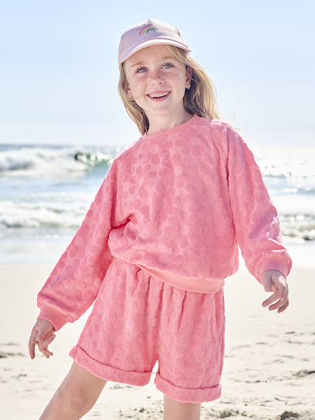 Fleece Sweatshirt & Floral Shorts Set for Girls sweet pink 