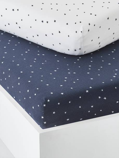 Set of 2 Cotton Fitted Sheets for Babies Dark Blue/Print+Light Pink/Print 