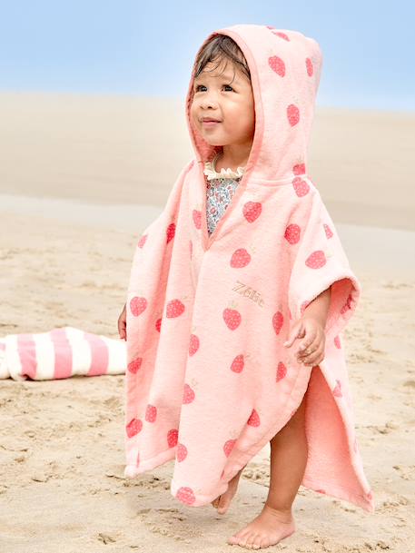 Bath/Beach Poncho with Recycled Cotton, for Babies printed pink+printed white 