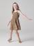 Cotton Gauze Strappy Dress for Girls beige+coral+emerald green 