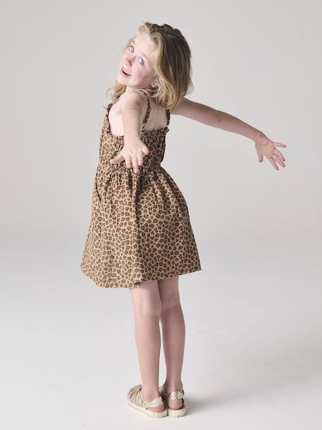 Cotton Gauze Strappy Dress for Girls beige+coral+emerald green 