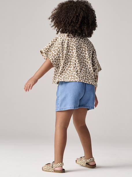 Cropped short-sleeved T-shirt for girls beige+ecru+rosy+striped violet 