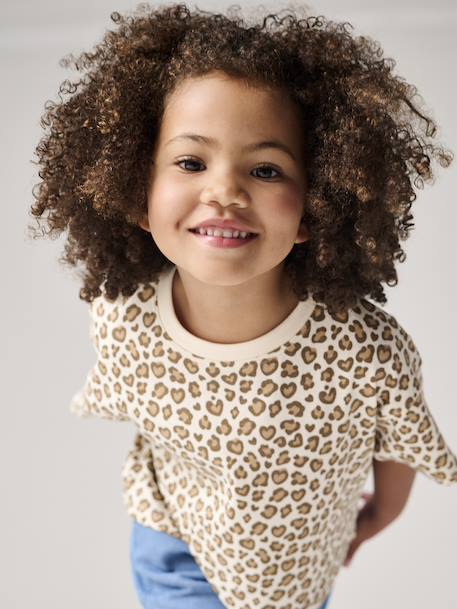Cropped short-sleeved T-shirt for girls beige+ecru+rosy+striped violet 