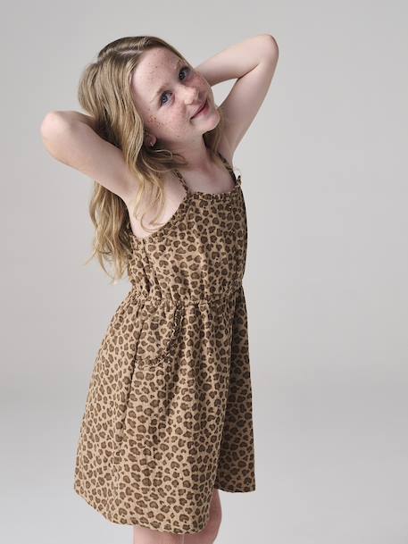 Cotton Gauze Strappy Dress for Girls beige+coral+emerald green 
