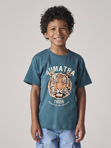 Tiger print T-shirt for boys fir green 