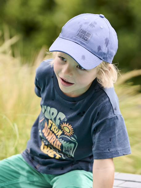 Plain Cap with Embroidery on the Front for Boys lichen+navy blue 