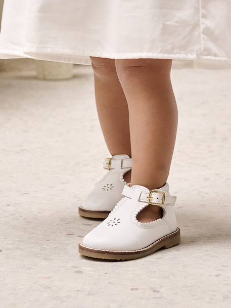 Leather T-Strap Shoes for Babies white 