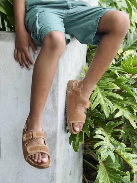 Leather Hook-&-Loop Sandals for Children camel 
