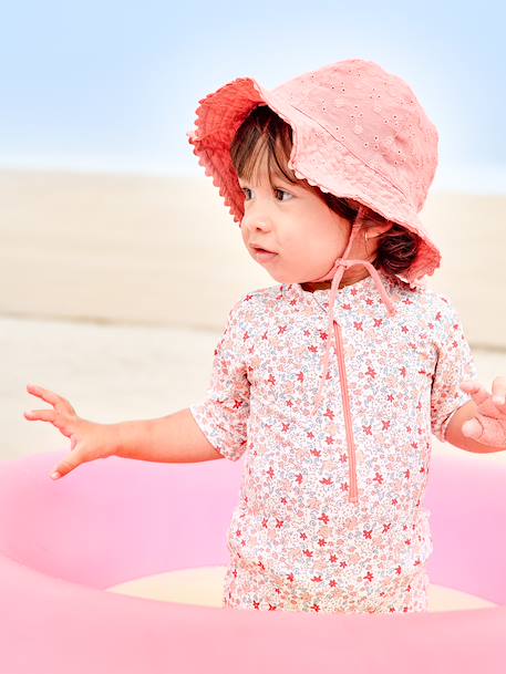 Hat in Broderie Anglaise for Baby Girls ecru+old rose+sage green 