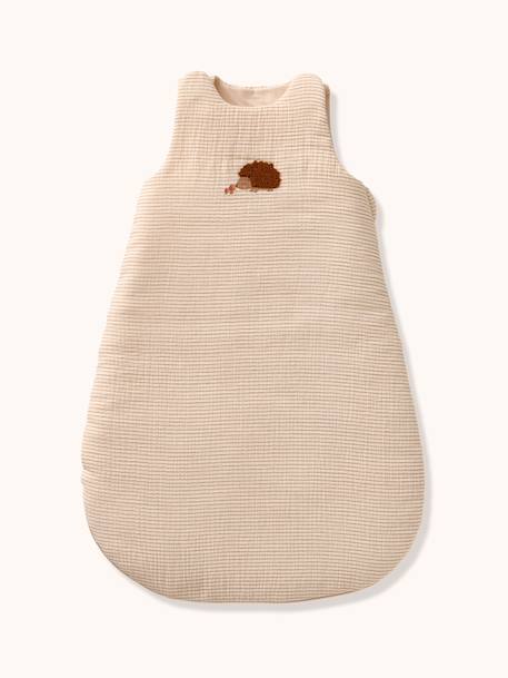Sleeveless Baby Sleeping Bag in Cotton Gauze, HEDGEHOG striped beige 