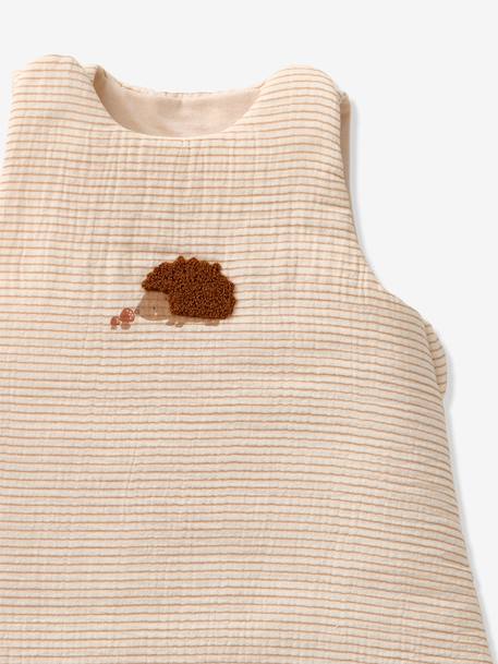 Sleeveless Baby Sleeping Bag in Cotton Gauze, HEDGEHOG striped beige 