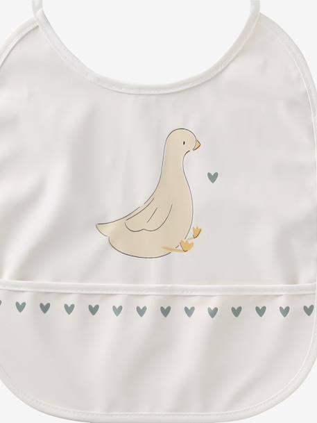 Plastic-coated round bib printed white+sage green 