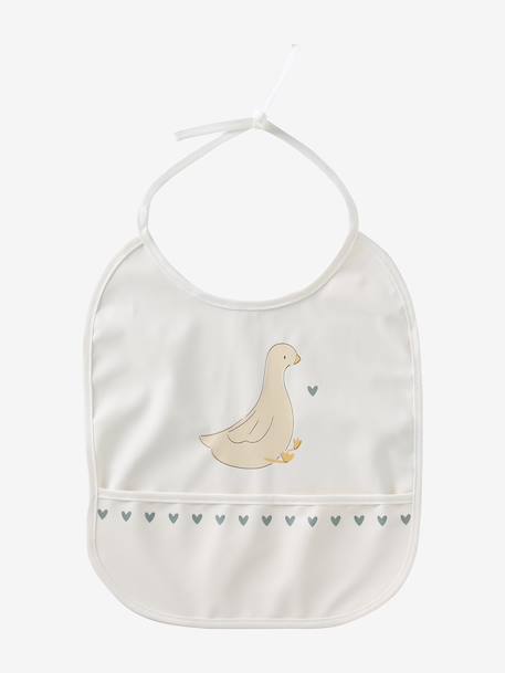 Plastic-coated round bib printed white+sage green 