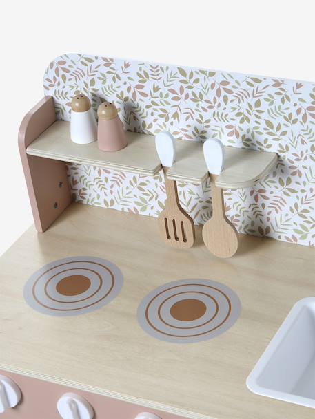 Wooden kitchen with FSC100® wooden accessories ecru+rose+sage green 