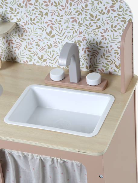 Wooden kitchen with FSC100® wooden accessories ecru+rose+sage green 
