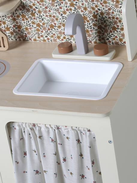 Wooden kitchen with FSC100® wooden accessories ecru+rose+sage green 