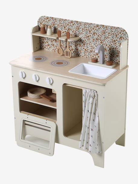 Wooden kitchen with FSC100® wooden accessories ecru+rose+sage green 