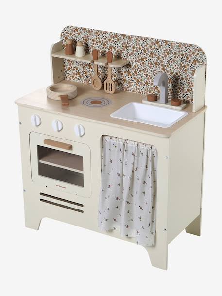 Wooden kitchen with FSC100® wooden accessories ecru+rose+sage green 