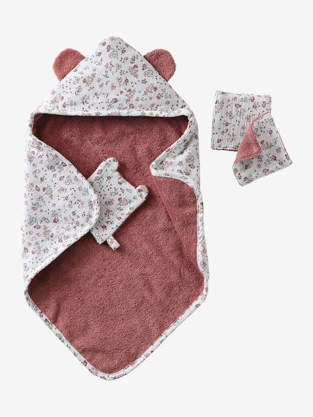 Set with Bath Cape + Mitten + Baby Wipes, for Dolls rose+yellow 