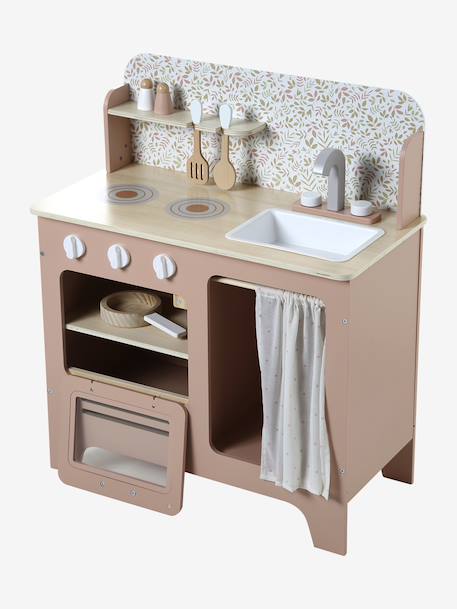 Wooden kitchen with FSC100® wooden accessories ecru+rose+sage green 