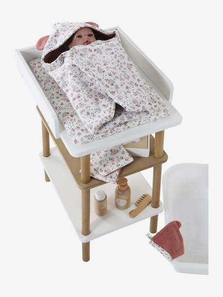Set with Bath Cape + Mitten + Baby Wipes, for Dolls rose+yellow 