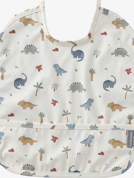 Plastic-coated round bib printed white+sage green 