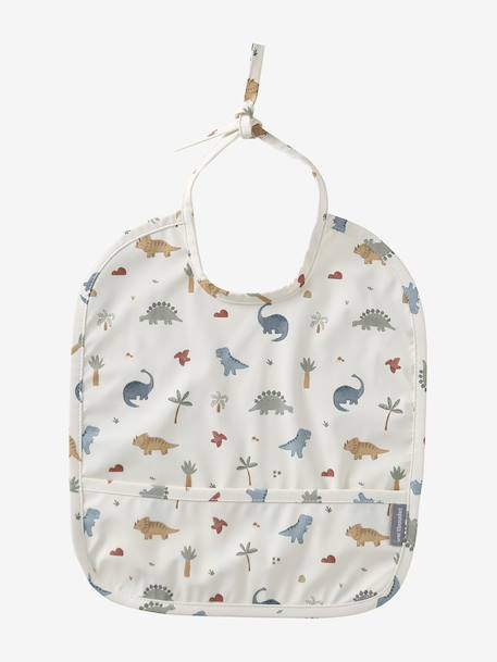 Plastic-coated round bib printed white+sage green 