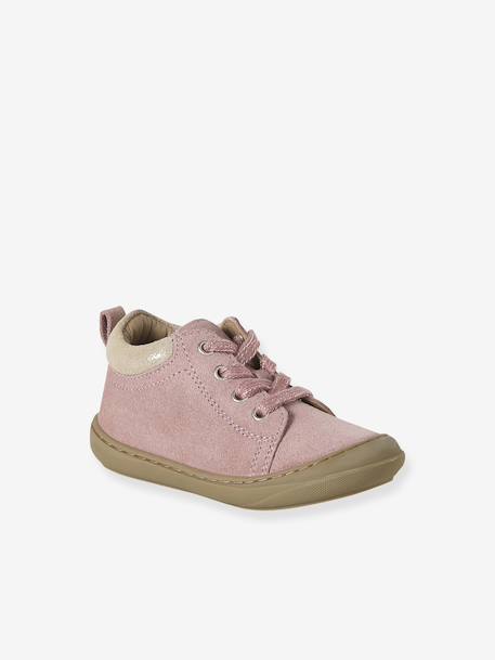 Soft leather lace-up ankle boots for baby's first steps brown+dark brown+fuchsia+golden yellow+rose 