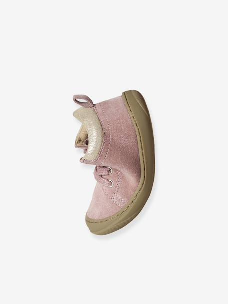 Soft leather lace-up ankle boots for baby's first steps brown+dark brown+fuchsia+golden yellow+rose 