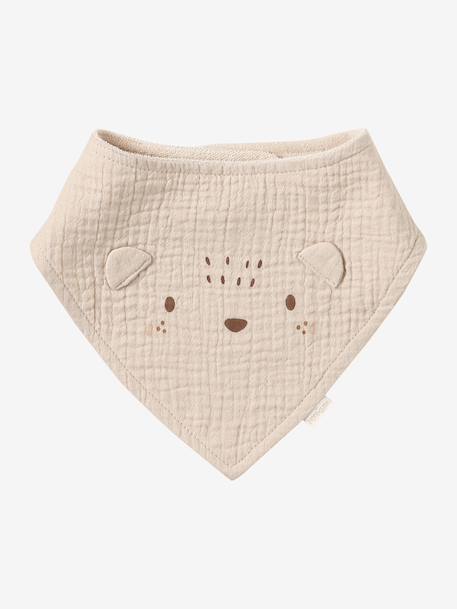 3 Bandana-Style Bibs in Cotton Gauze Brown+cappuccino+ecru+grey blue+Light Green+pale pink+printed beige+sage green+White/Print 