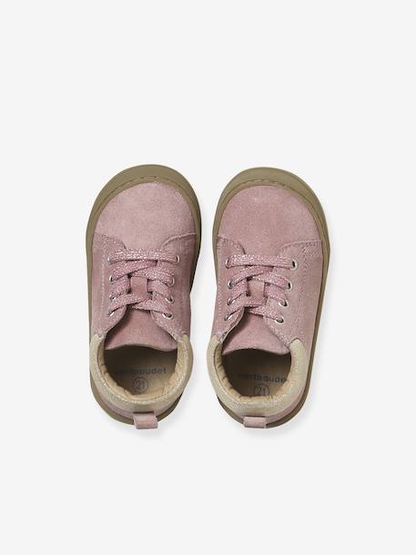 Soft leather lace-up ankle boots for baby's first steps brown+dark brown+fuchsia+golden yellow+rose 