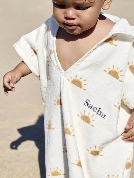 Bath/Beach Poncho with Recycled Cotton, for Babies printed pink+printed white 
