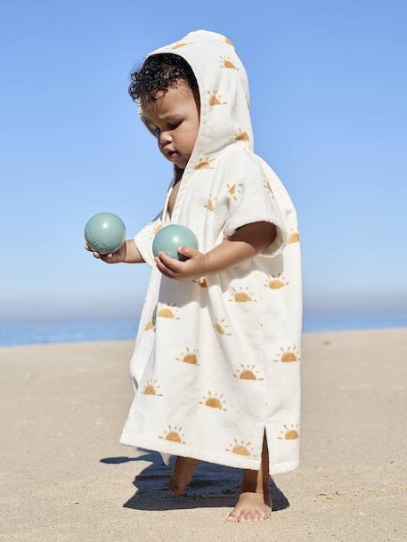 Bath/Beach Poncho with Recycled Cotton, for Babies printed pink+printed white 