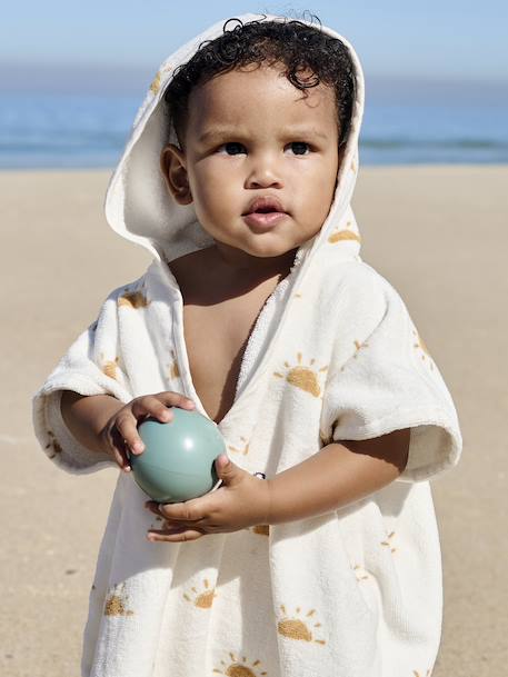Bath/Beach Poncho with Recycled Cotton, for Babies printed pink+printed white 