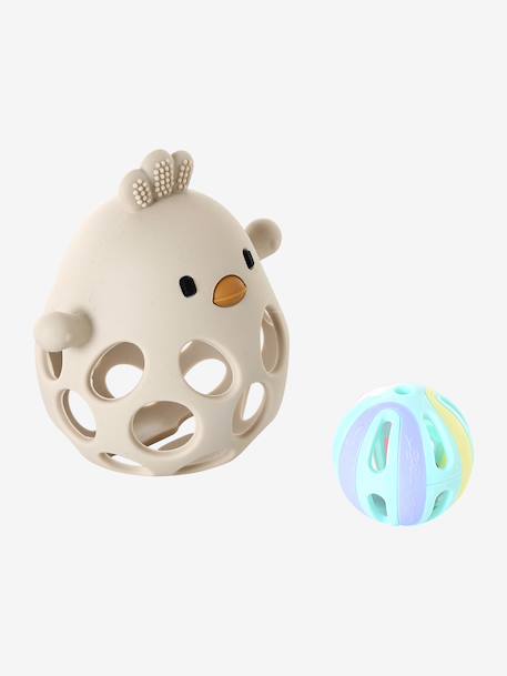 Silicone Chick Rattle ecru+rose 