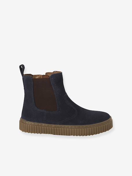 Leather Chelsea Boots with Elastic & Zip for Girls beige+camel+navy blue 