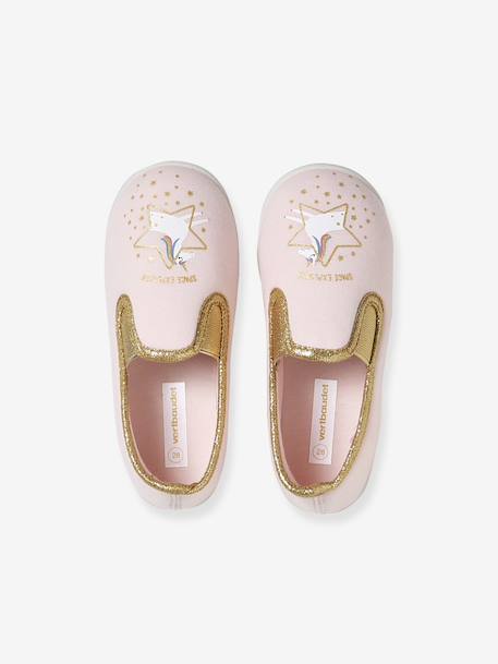 Elasticated Canvas Slippers for Children pale pink+printed pink+rose 