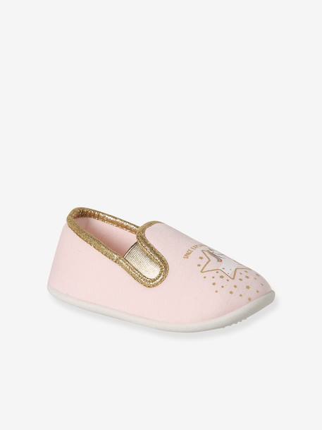Elasticated Canvas Slippers for Children pale pink+printed pink+rose 