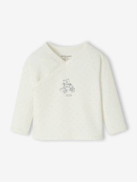 Cardigan with Print, Front Fastening, for Newborns aqua green+ecru 