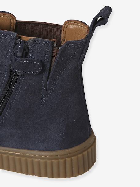 Leather Chelsea Boots with Elastic & Zip for Girls beige+camel+navy blue 