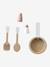 Wooden kitchen with FSC100® wooden accessories ecru+rose+sage green 